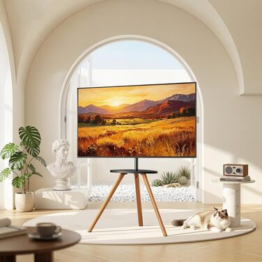 Стійка для телевізора PEGZONE 45-65 дюймів LCD LED OLED до 40 кг, дерев'яна тринога з поличкою, регульована по висоті та куту нахилу, VESA 600x400 мм