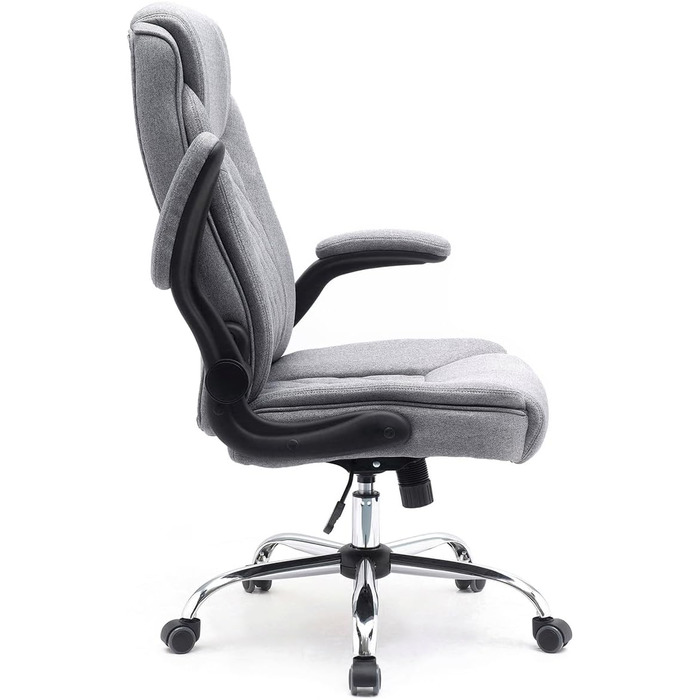Ергономічне офісне крісло Superkancl COMFORTABLE, до 130 кг, сіре, з високою спинкою та відкидними підлокітниками
