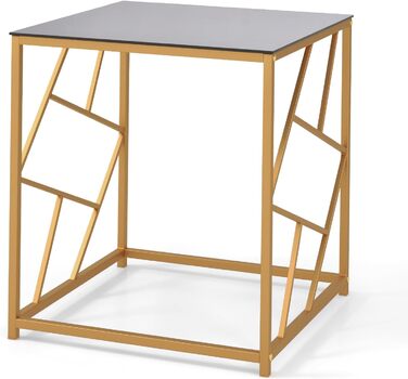 Стіл-приставка COSTWAY із загартованим склом і металевим каркасом 50x50x55 см, сучасний журнальний стіл для вітальні та спальні, чорний+золотий