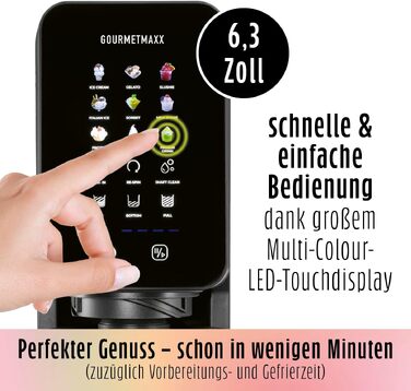 Машина для приготування морозива GOURMETmaxx SmoothUp 800 Вт з LED дисплеєм та 10 програмами - Морозиво, смузі, сорбет | 2 стакани в комплекті