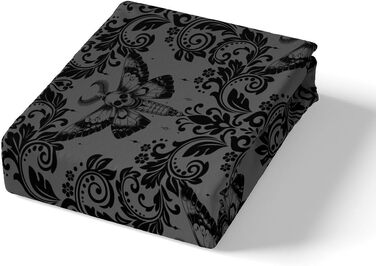 Комплект постільної білизни Homemissing Vintage Damaskus: підковдра 140x200 см, готичний стиль з квітами та черепами, орієнтальний бохо дизайн, чорний, 2 предмети