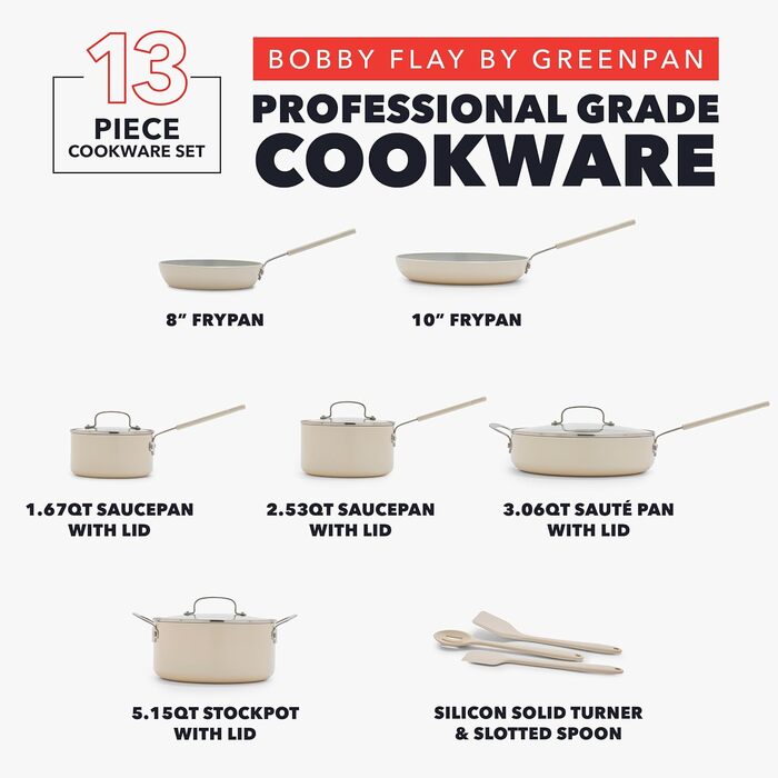 Набір посуду GreenPan x Bobby Flay 13 предметів: професійний алюміній, антипригарне покриття Ceramic, індукційний, безпечний для здоров'я