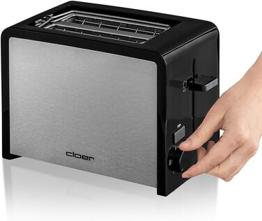 Тостер Cloer 3210 на 2 тости, 825 Вт, з підставкою для булочок, нержавіюча сталь, чорний, теплоізольований корпус, кришка для крихт