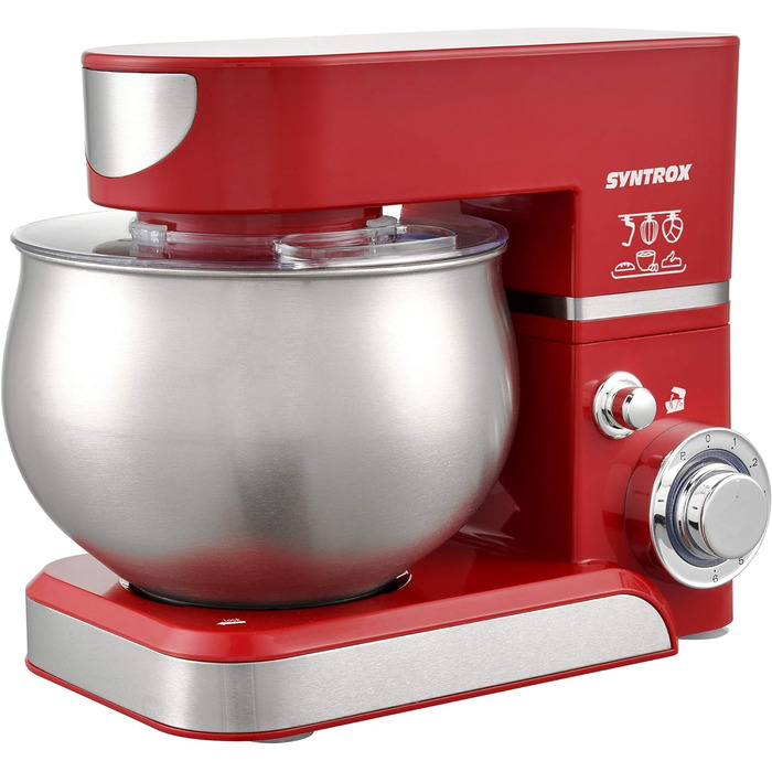 Кухонна машина Syntrox Germany KM-5.0L Basic Red, 5 л, з нержавіючої сталі, червона, тістоміс