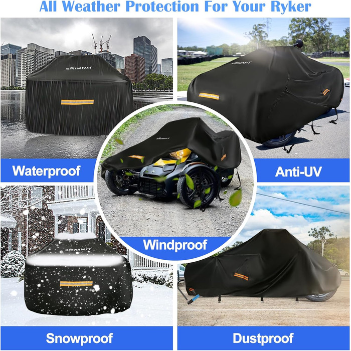 Водонепроникний чохол для Can-Am Ryker 600/900/Sport/Rally, міцний 420D, повна захисна накидка з водостійкими швами, аксесуар для мотоцикла, розмір 264x167x114 см