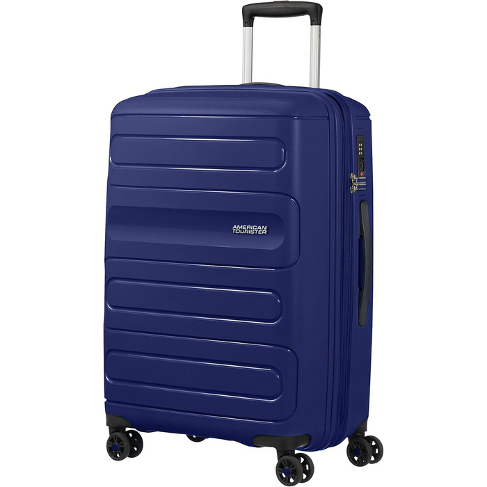 Валіза American Tourister Sunside Spinner M, розширювана, 67.5 см, 72.5/83.5 л, темно-синя, поліпропілен