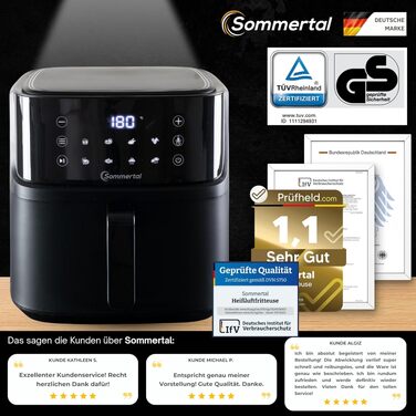 Аерофритюрниця з подвійною камерою Sommertal HF DUAL 900, 9 л, 2850 Вт, з функцією сушіння, сенсорним дисплеєм та 6 програмами, BPA-free