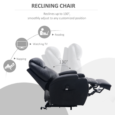 HOMCOM Recliner, реклайнер для телевізора з допоміжним пристроєм, з сумкою для зберігання, регульований кут, пульт дистанційного керування, 84 x 92 x 109 см, чорний
