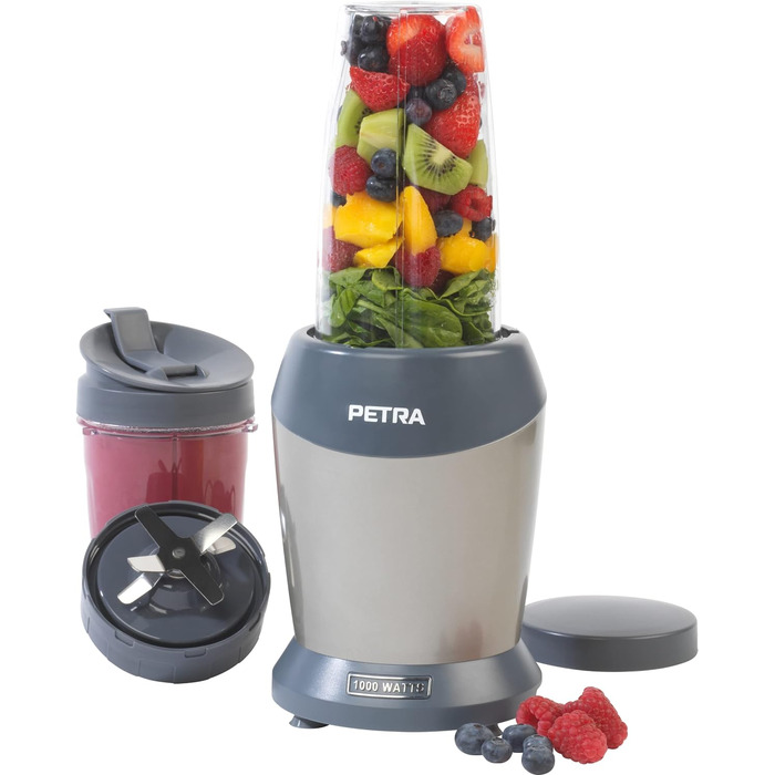 Блендер Petra NutriMax 1000Вт, для смузі, соків і кави, 2 чаші (800 мл/1 л), BPA-free, кришка, міксер для коктейлів