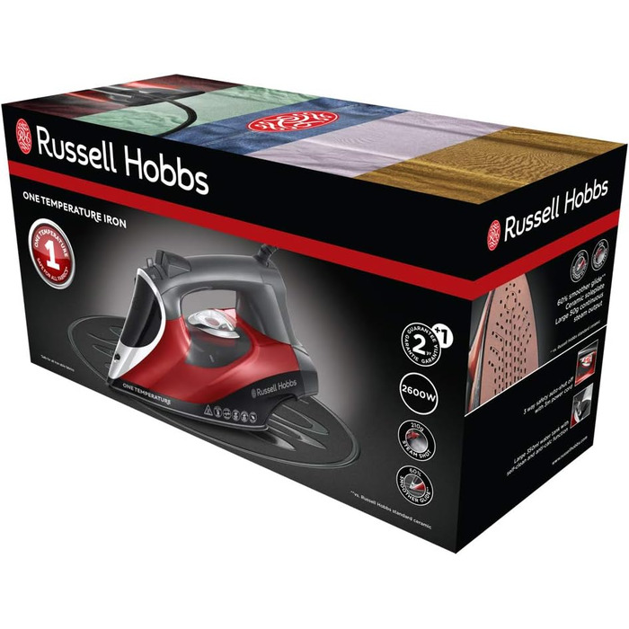 Праска парова Russell Hobbs 25090-56 з кераміко-турмаліновою підошвою, 2600 Вт, функція самоочищення, антикальк, регульована температура для всіх тканин