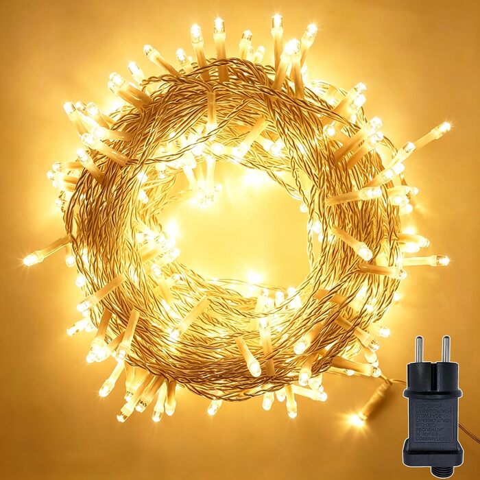 Світлодіодна гірлянда для вулиці 100м 800 LED теплий білий колір, 8 режимів роботи, IP44 водонепроникна з таймером та прозорим кабелем для балкона та свят