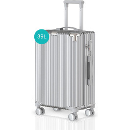 Дорожня валіза Voyagoux 39L, мала, жорсткий ABS корпус, TSA-замок, 4x360° колеса, срібляста