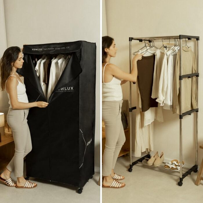Портативний електричний сушарка для одягу Newlux Secadry (1200W) з UV-дезінфекцією, місткість 15 кг, 4 режими, таймер 180 хв, чорний