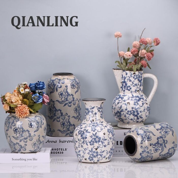 Ваза керамічна Blau-weiße Chinoiserie 27.9 см вінтажна для квітів та декору в стилі рустик, блакитна ваза для букета