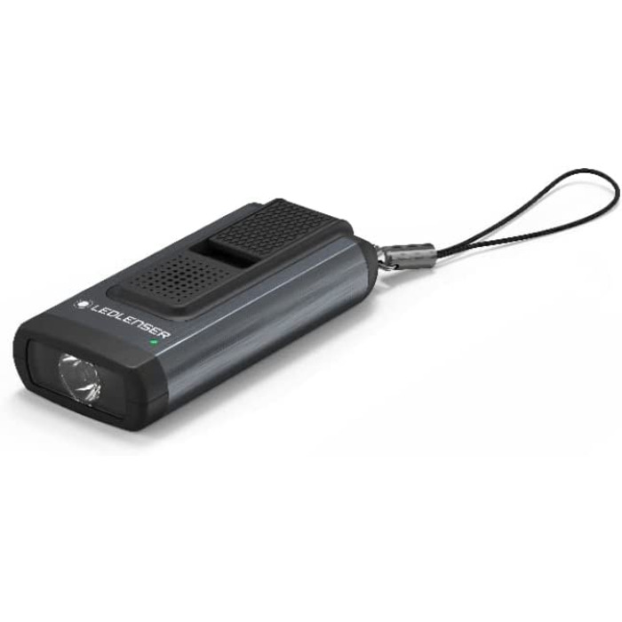 Ліхтарик Ledlenser K6R Safety 400 лм із сиреною, USB, сірий — компактний брелок-ліхтарик, акумуляторний, з тривожним сигналом