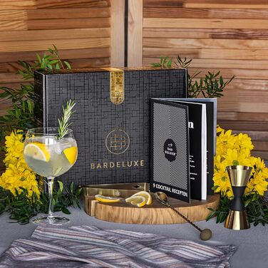 BarDeluxe Бостонський набір бармена 5 в 1, коктейльний мікс-набір з шейкером 750 мл, нержавіюча сталь, аксесуари для коктейлів, подарунковий набір з сумкою та рецептурником (золотий)
