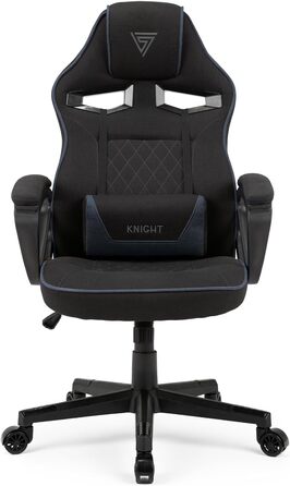 Ігрове крісло SENSE7 Knight, ергономічне, з регульованою поперековою подушкою, гойдалкою, м'якими підлокітниками, тканинне, офісне, до 120 кг, чорний-синій