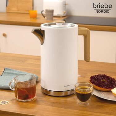 Тостер Briebe Nordic Set 2-слотовий з підставкою для булочок, 6 рівнів підсмажування + Електричний чайник 1.7л 2200Вт, BPA-free, Білий