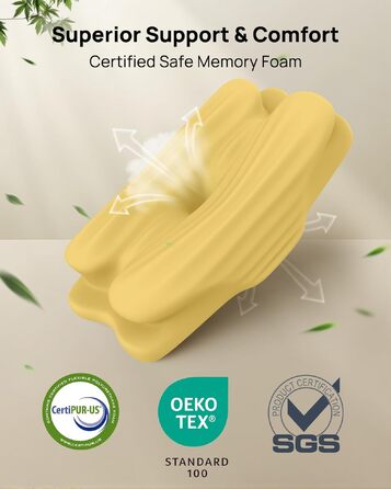Подушка для шиї Feagar з Memory Foam, ергономічна, 2 висоти (8/12 см), сіра. Підтримка шиї та плечей