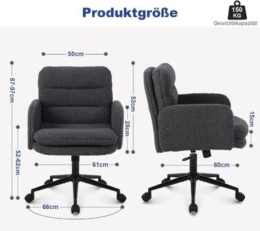 Крісло для столу Youhauchair з штучного хутра, регульована висота, ергономічне офісне крісло (темно-сірий, кашемір)