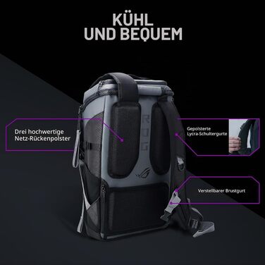 Ігровий рюкзак ASUS ROG Ranger BP2701 Cybertext Edition для ноутбуків до 18 дюймів, 24Л, водовідштовхувальний, Cybertext Grey