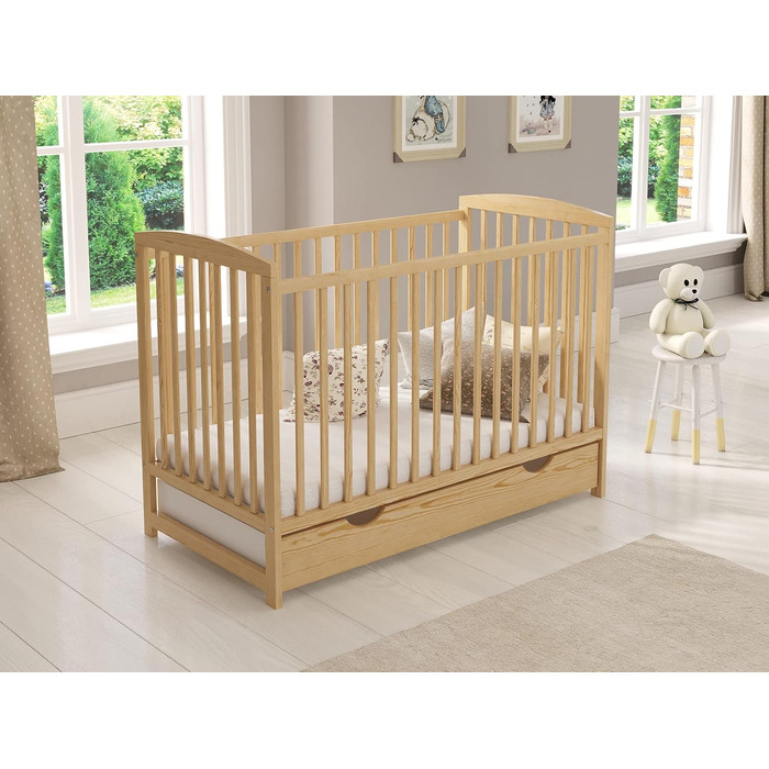 Дитяче ліжечко Love For Sleep Jacob 120x60 см з матрацом Aloe Vera, дерев'яне, букове, для новонароджених, що трансформується, бортики, дитяче ліжко