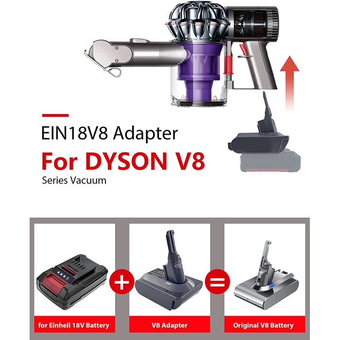 Адаптер акумулятора URUN EIN18V8 для Dyson V8, сумісний з акумуляторами Einhell 18V, для пилососів Dyson V8 Animal/Absolute (тільки адаптер)