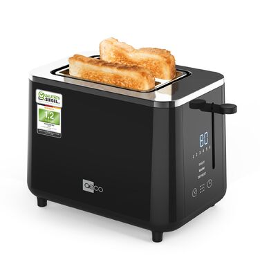 Тостер aeco toastlab Elite 2-слотовий з підставкою для булочок, 6 рівнів підсмажування, 10 програм, 850 Вт, LCD-дисплей, функція підйому, розморожування, піддон для крихт (LED-Touch)