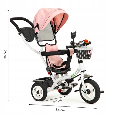 Триколісний велосипед Ecotoys 1796 (білий, чорний, рожевий, сірий)