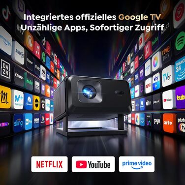 Проектор Google TV Beamer 4K Smart: Кінотеатр вдома 1080P FHD, Автофокус, Трапецеїдальна корекція, WiFi, Bluetooth, Портативний, Чорний