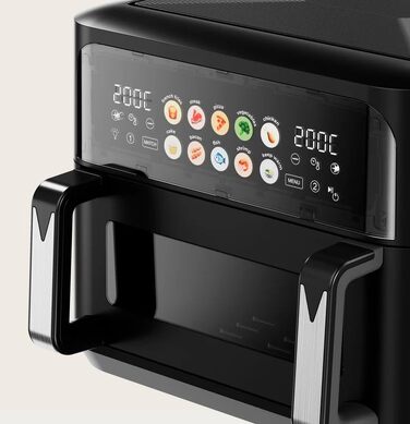 Аерофритюрниця EVVO з подвійним кошиком 8-10 л, 2800 Вт, без олії, Dual-Cyclone, 10 програм, антипригарне покриття, чорна