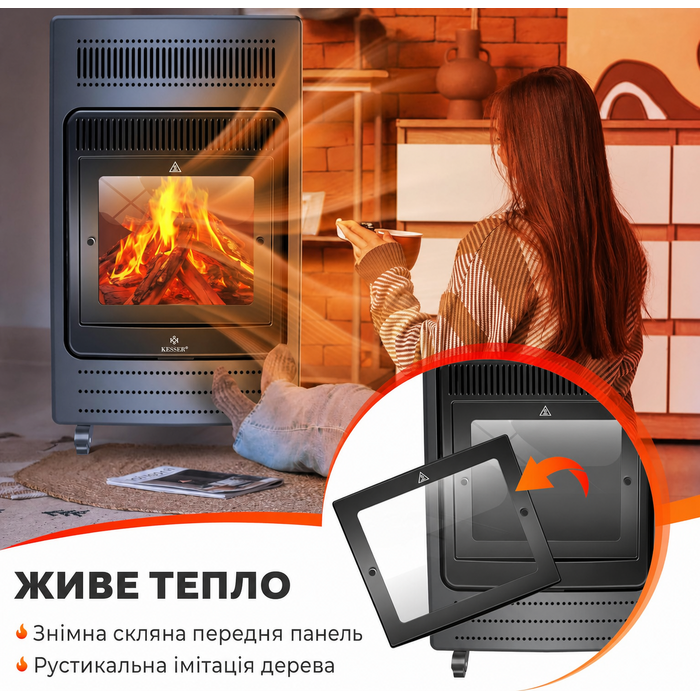 Газовий обігрівач KESSER®: газовий камін-обігрівач з інфрачервоним випромінюванням, 3.4 кВт, 2 режими, з регулятором тиску та шлангом, сумісний з бутаном/пропаном (до 11 кг), антрацит (Газовий балон не входить у комплект)