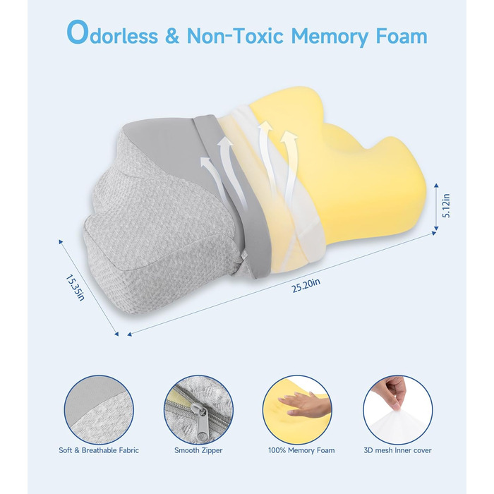 Ортопедична подушка для шиї Jiaao з піни Memory Foam, комфортна подушка для сну, універсальна для спини, боків і живота, знімний чохол, 64x39x13 см, рибний дизайн