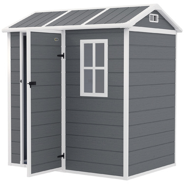Садовий сарай Outsunny Пластиковий 2,1 м² 186 x 130 x 199 см Садовий сарай з двосхилим дахом Вікно Вікно, що замикається Погодостійкий садовий сарай Відкритий садовий сарай для заднього двору сірий
