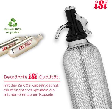 Сифон для газування води iSi Soda Maker Classic Geschenkset, 1 л, нержавіюча сталь, набір із 2 склянок і 10 капсул, барне приладдя для приготування содової води