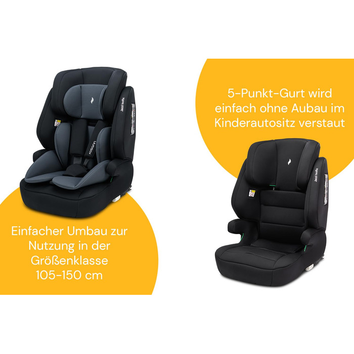 Дитяче автокрісло Osann Jazzi Isofix i-Size, з 1 року, для зросту 76-150 см, чорне, з регулюванням по висоті