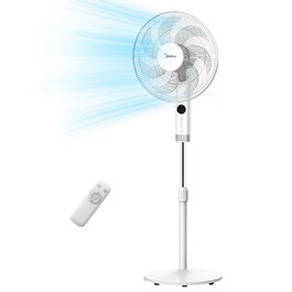 Вентилятор підлоговий Midea FS40-23MR з пультом, 3 швидкості, телескопічна висота, 90° поворот, 7 лопатей, LED-дисплей, білий