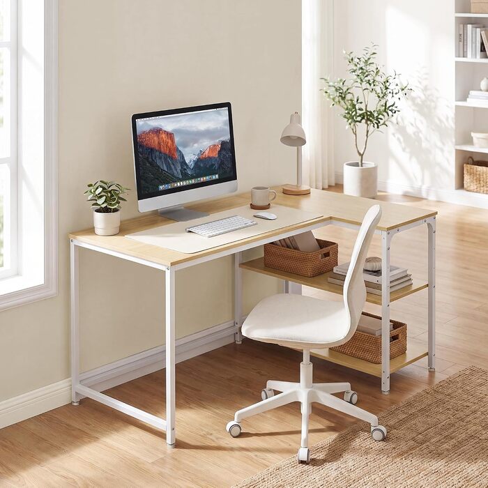Кутовий письмовий стіл VASAGLE L-подібний, комп'ютерний стіл для офісу та дому, колір натуральний дуб, 110x80 см