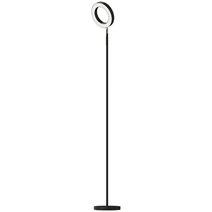 Торшер LED 42Вт з димером, 3 температури світла, стельовий світильник з регульованою кільцеподібною головкою, чорний