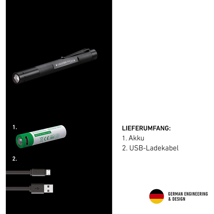 Ліхтарик Ledlenser P4R Core, LED, 200 люмен, акумуляторний, фокусування, 3 режими, 95 м, USB, кліпса, ручка