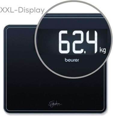 Ваги підлогові Beurer GS 410 чорні Signature Line, скляні, електронні, великий дисплей XXL, вантажопідйомність до 200 кг, 35x30 см