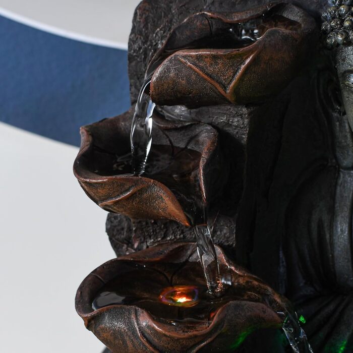 Джерело Zen'Light Zimmerbrunnen з Буддою та LED-підсвіткою - Сучасна декор для медитації та релаксації, Фен-Шуй, 26 см, горіх