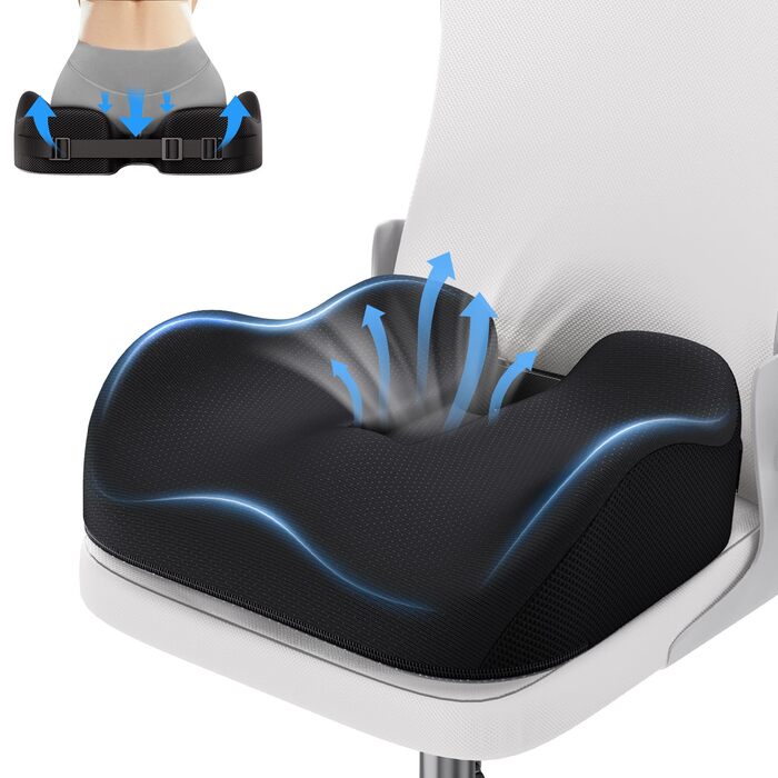 Ортопедична подушка під сидіння Benazcap з ефектом пам'яті (Memory Foam) — ергономічна подушка для розвантаження тиску, для офісного стільця, авто та геймерського крісла, зі знімним чохлом, 42x18x20 см