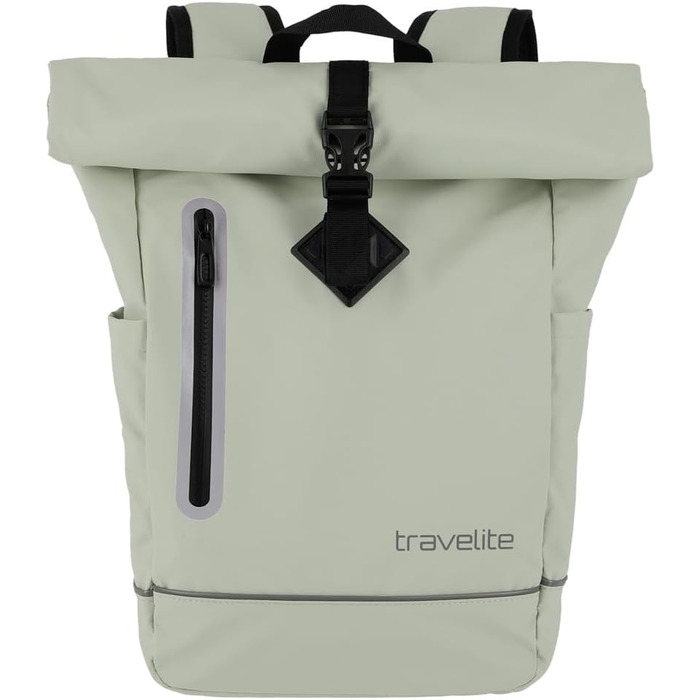 Рюкзак TRAVELITE Rolltop водонепроникний, велосипедний, міський з ролтоп-застібкою та світловідбивачами, Basics, 48 см, 19 л, світло-зелений