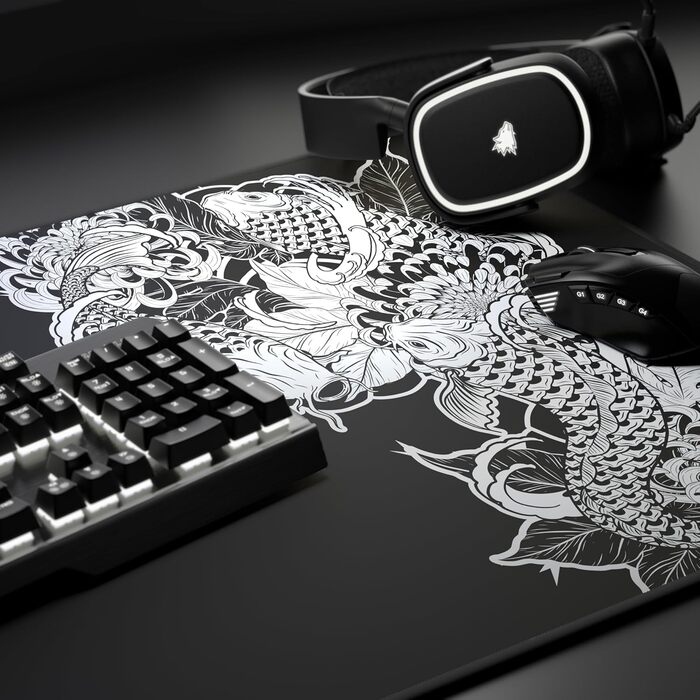 Килимок для миші TITANWOLF XXL 1000x600mm з мотивом Koi Tattoo – великий килимок для геймінгу, покращена точність та швидкість