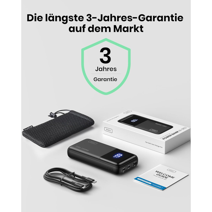 Power Bank INIU 20000mAh 65W: зарядний пристрій для телефону та ноутбука. USB-C, сумісний з MacBook, iPad, iPhone, Steam Deck. Чорний