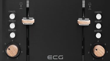 Тостер ECG ST 4768 Timber Black, 4 скибки, чорний, дерево