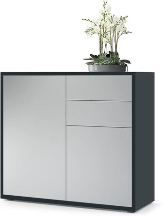 Комод Vladon Ben, 2 двері, 2 шухляди, чорний матовий/світло-сірий, 79x74x36 см, Німеччина