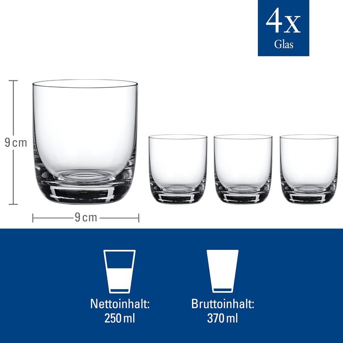 Набір склянок Villeroy & Boch La Divina для віскі, джину та тоніку, 4 шт, 250 мл, кришталь, придатні для миття в посудомийній машині