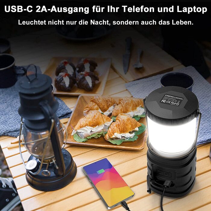 Кемпінговий ліхтар Tavaler 8000 мА·год, LED, USB-C, водонепроникний, з індикатором заряду, павербанк, для туризму, походів, надзвичайних ситуацій